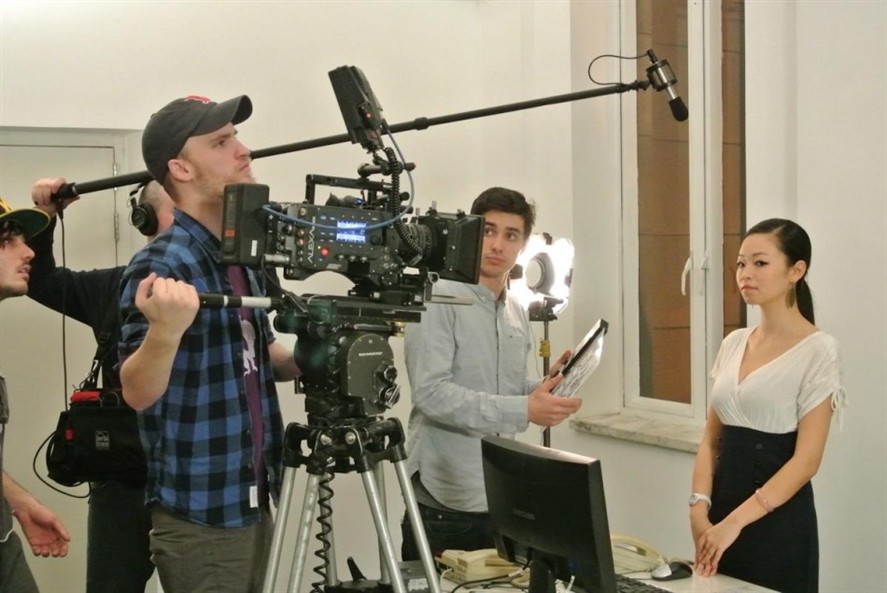 Crew and sound team on a client-facing set in China