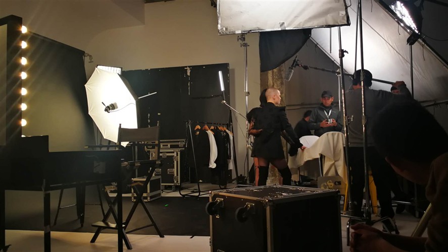 Studio lighting and crew setup during a Shenzhen production
